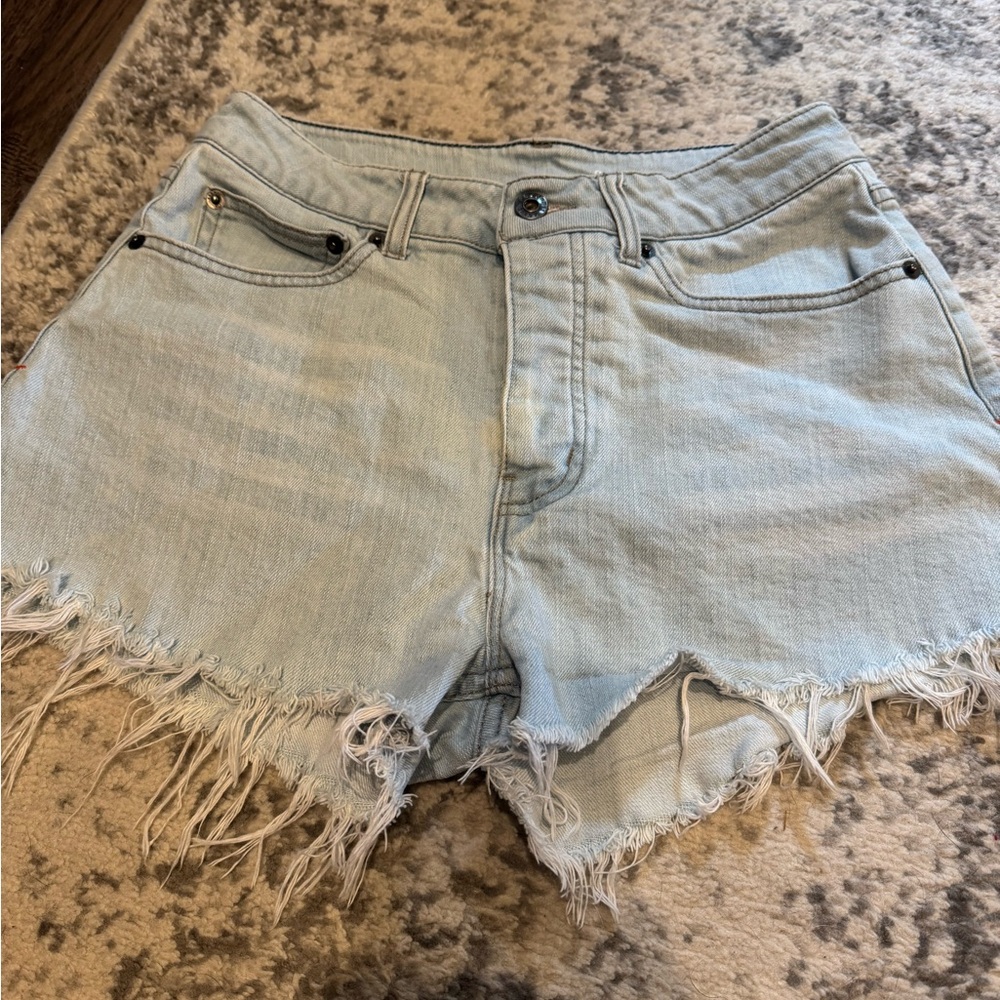 The Normal Brand Light Blue Frayed Jean Shorts